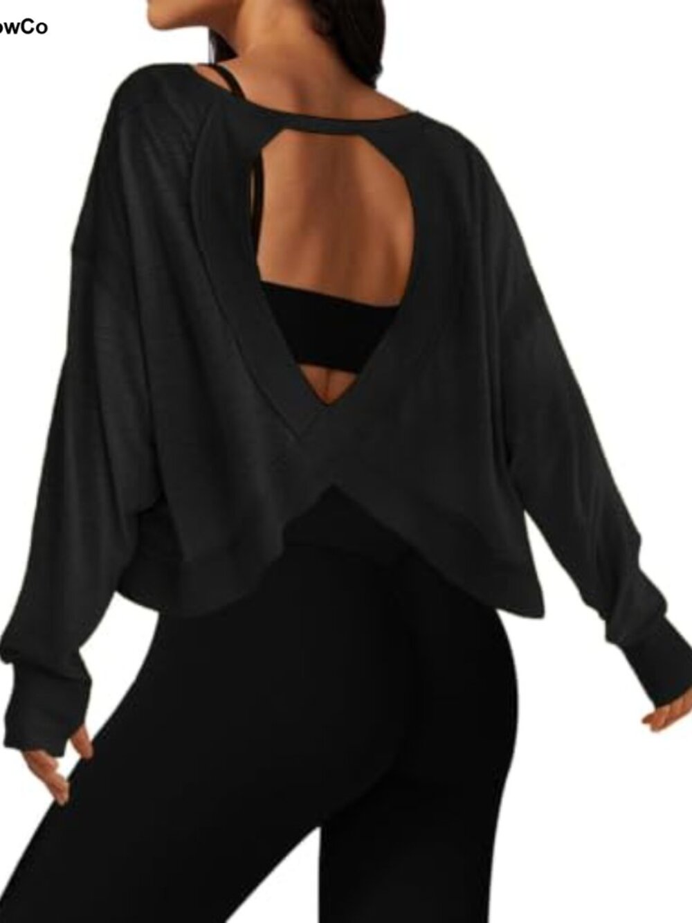 Long Sleeve Open Back Crop Top Women's Workout Yoga Athletic Shirt